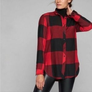 ATHLETA Red & Black Buffalo Plaid Button Down Shirt Flannel Tunic Top Small